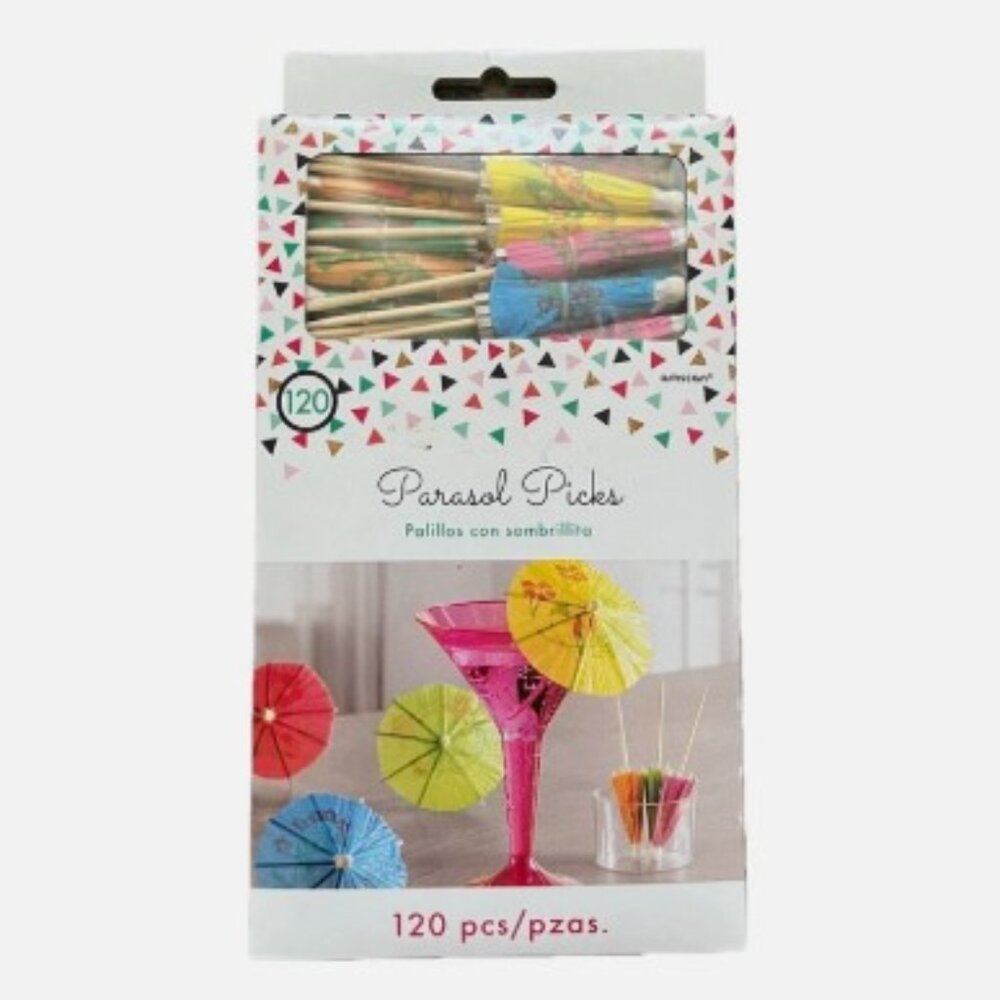 120 Mini Umbrella Parasol Drink Cocktail Paper Wood Tiki Bar Picks Hawaiian Lua